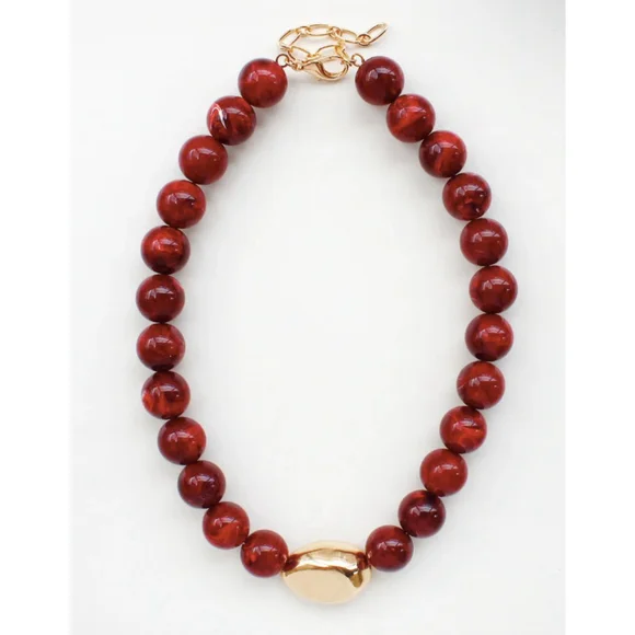 Women's Stone with Gold Hammered Accent 8mm Beaded 16"-18" Necklace What's Hot - Picture 3 of 6